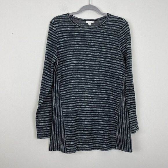 J Jill Blue Striped Long Sleeve Top Textured Woman’s Size Medium - Picture 1 of 8